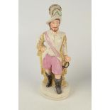 A late Victorian Staffordshire figure, Walter Raleigh with plumed hat and pink pantaloons,