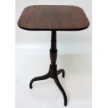 A George IV mahogany tripod table, the square tilt top with rounded corners,