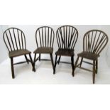 Four West Country elm and ash stickback chairs, 19th century.