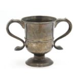A John Langlands silver trophy cup with twin scrolling S handles, Newcastle 1759. 17.6oz.
