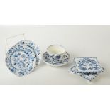 Two Meissen Onion pattern blue and white teapot stands,