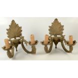 A pair of gilt metal twin branch wall lights, 20th century, height 26cm, width 26cm.