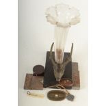 A 19th century desk vase, with gilt bronze stag's head mount, with cornucopia type glass stem,