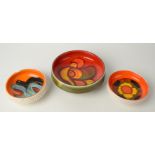 Three Poole bowls, one shaped 86 with plain rim,