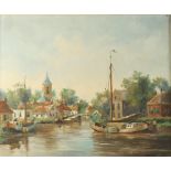 An oil on canvas by Hansk, a river scene, indistinctly signed, 48 x 59cm.