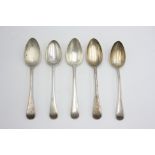Two pairs of Georgian Old English pattern silver tablespoons, both London 1813-1815,