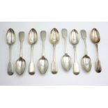 A set of nine silver fiddle pattern tablespoons by Josiah Williams & Co, Exeter 1870, 12.9oz.