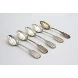 A set of five silver fiddle pattern teaspoons by William Rawlings Sobey, Exeter 1843, 3.6oz.