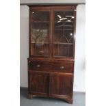 A George III mahogany secretaire bookcase, with a pair of astragal glazed doors, height 238cm,