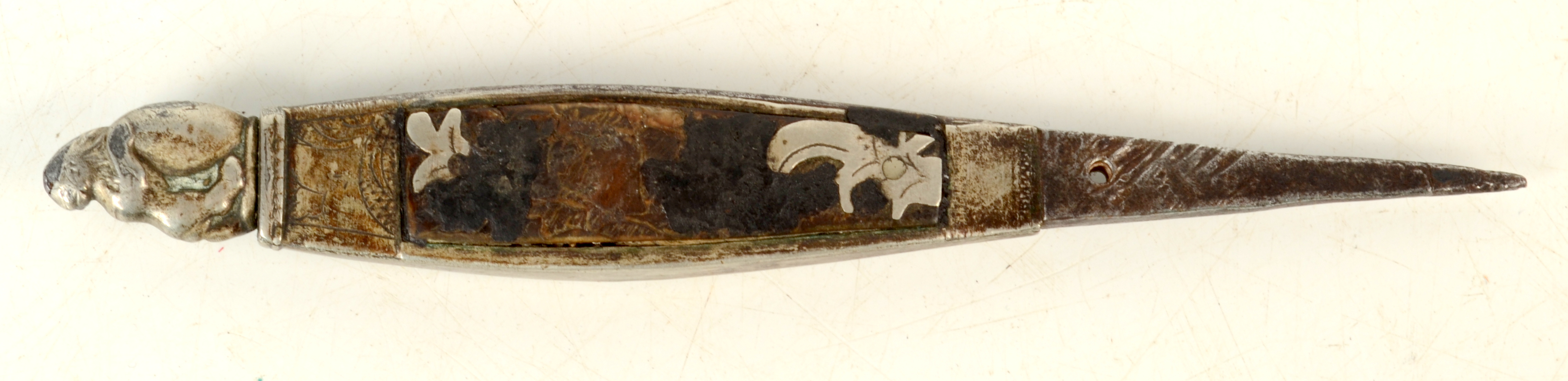 A 17th century marlin spike/sail needle, engraved JB, with a horn and white metal handle, length 13. - Image 2 of 4