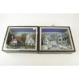 Two early 20th century cased dioramas, height 25cm, width 31cm, depth 8.5cm.