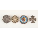 An enamel half crown style William lV brooch, an 1887 half crown brooch and two silver medallions.