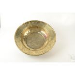 A brass alms dish, 18th/19th century, with acanthus leaf engraved border, diameter 41.5cm, depth 11.