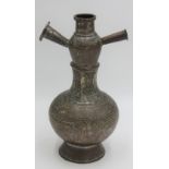 A middle eastern metal hookah, with lines of incised decoration, height 31cm,