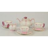 An Aynsley pink butterfly leaf moulded tea for two set,