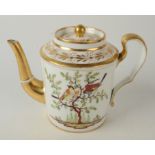 An early 19th century Paris Roquette porcelain cylindrical teapot, the shoulder gilded,