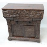 A mysterious oak and burr elm veneered desk, part 17th century, height 99cm, width 98cm, depth 48.