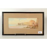 Henry Harding Bingley, watercolour, coastal scene, 10.5cm x 29.5cm.