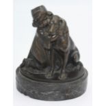 A Eugene Wagner bronze group of a girl and dog, late 19th century, height 19.5cm, width 16cm.
