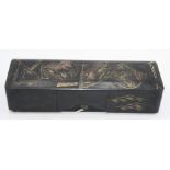 A Japanese black lacquered fubako, (document box) Meiji period, height 9.5cm, width 39.