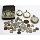 Four watches and various coins.