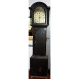 A Victorian pine 30 hour longcase clock with a painted arched dial, height 207cm.