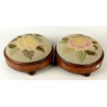 A pair of Victorian inlaid walnut footstools,