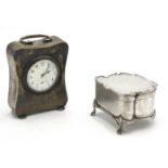 A shaped silver box, together with a silver mounted timepiece, each inscribed 'From The W.R.N.S.