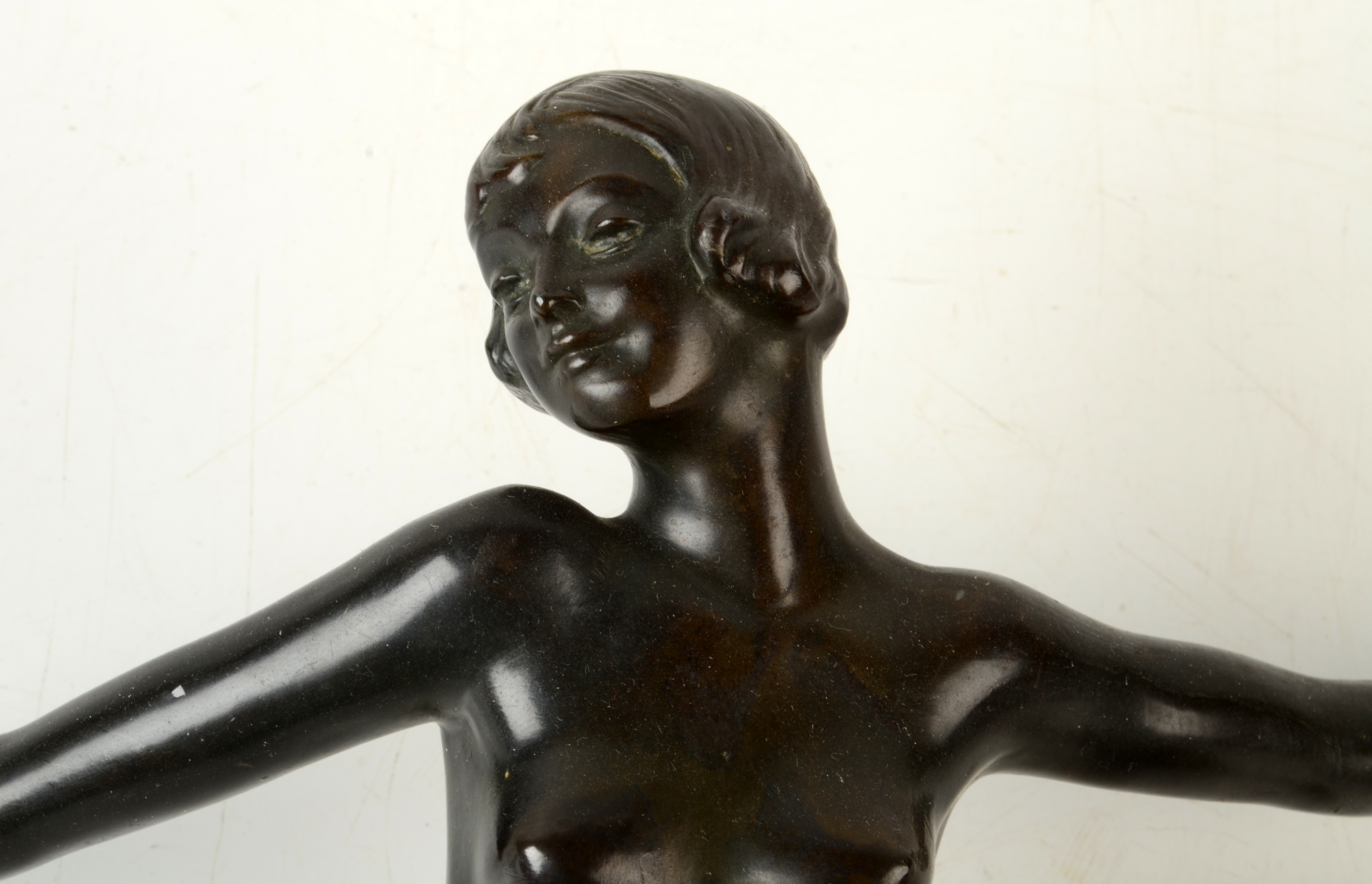 An Art Deco spelter figure of a dancing classical lady, on a stepped marble base, height 34cm. - Image 2 of 2