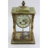 A green onyx and gilt metal mantle clock, late 19th/early 20th century, with mercury pendulum,