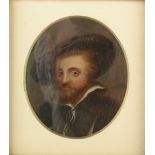 A portrait miniature in 17th century style, 8.5 x 7mm.