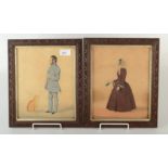 A pair of Victorian watercolours, one depicting a gentleman and a cat, the other a lady,