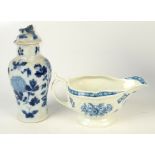 A moulded 18th century Worcester porcelain blue and white sauce boat, open crescent mark,