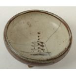 A Bernard Leach pagoda decorated small bowl painted monogram, diameter 12.5cm. cracked.