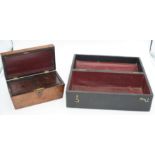 A Victorian mahogany tea caddy and a leather domed casket, height 15.5cm, width 34cm, depth 17cm.
