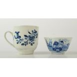 A rare Vauxhall tea bowl decorated in underglaze blue with a Chinese river island, damaged,