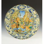 An impressive Italian Cantagalli majolica charger, 19th century, decorated with a battle scene,