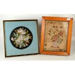 A Victorian embroidered picture of a vase of flowers, in a maple frame, 47 x 37.