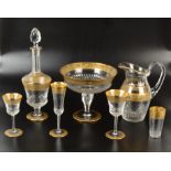 A valuable suite of fine St Louis glass, cut and with gilt etched borders to the rims and feet,