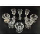A suite of five 19th century bonbon dishes, on knopped stems, height 7cm, diameter 8.