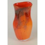 A Norman Stuart Clarke orange studio glass tall vase, maximum height 34 cm,