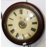 A Victorian mahogany wall clock, with two weights and a pendulum, diameter 31cm.