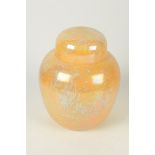A Ruskin mottled yellow iridescent glazed ginger jar and cover, impressed marks dated 1924,