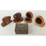 A stitched leather small trinket box, North African, width 14cm,