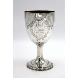 A Goldsmiths Alliance Ltd silver trophy cup the foot with beaded rim, London 1866, height 19.