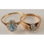 Two 9ct gold rings each set with diamond. Condition report: 4.8 gms both 9 ct.