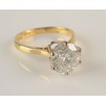 A 2.6ct solitaire diamond ring set in 18ct yellow gold, G colour, I1 clarity.