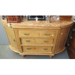 An Edwardian pine marble topped sideboard, height 86cm, width 147cm.