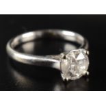 A 1ct solitaire diamond ring set in 18ct white gold, stamped DIA100, good colour and clarity.