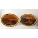 A pair of Watcombe Torquay oval terracotta plaques each landscape painted with named Scottish views,